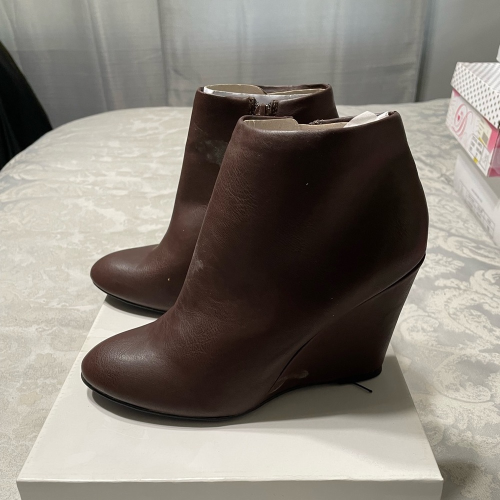 Brown wedge booties